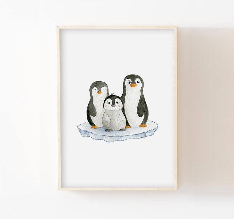 Watercolor Baby Room, Penguin Family,  Polar Animals Ice Cream Poster, Poster