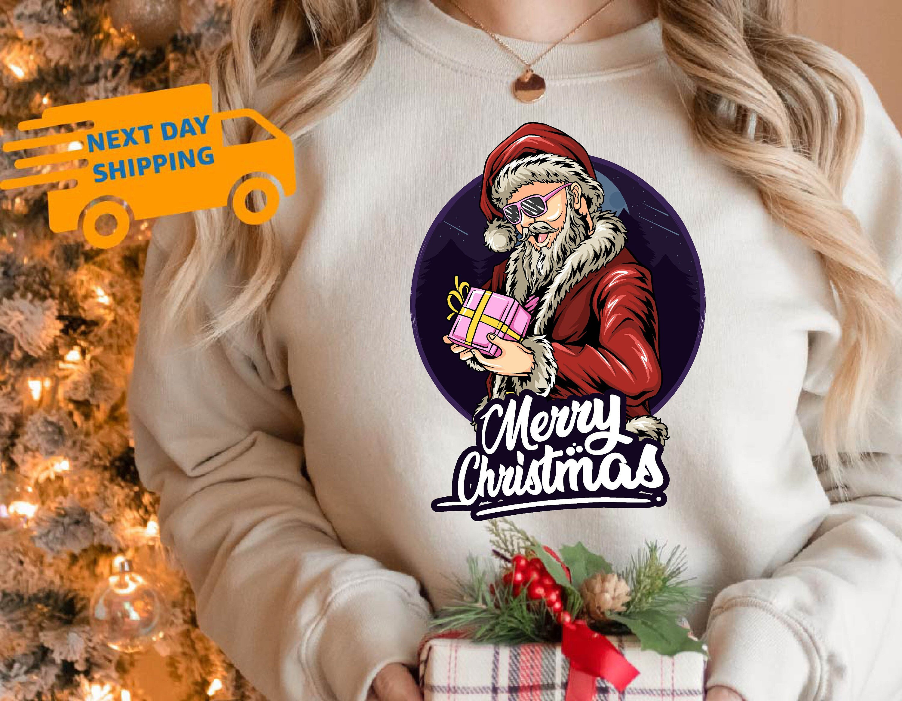 Santa Claus Merry Christmas Sweatshirt, Naughty Santa Sweatshirt, Cool Santa Claus Sweater, Christmas Gift for Men, Funny Gift for Dad