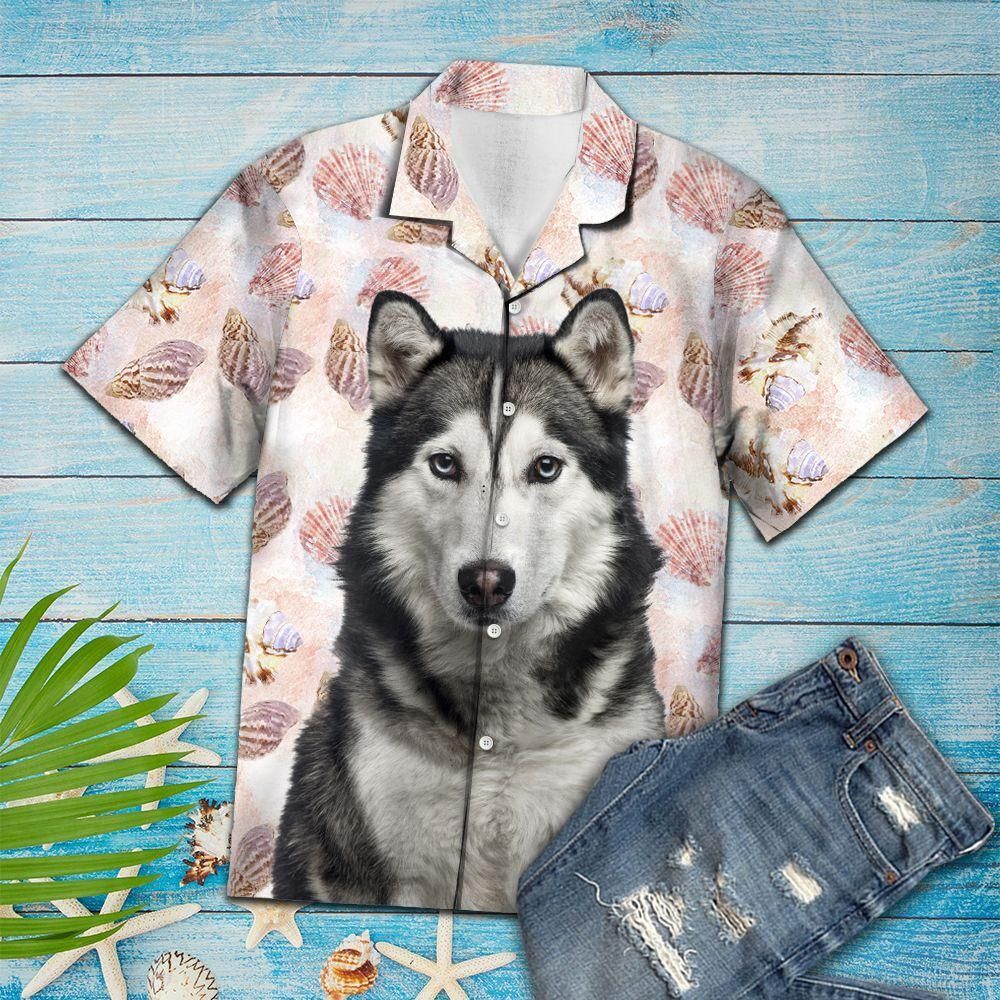 Aloha Shirt Seashells And Cute Siberian Husky H207028 – Hawaiian Shirt