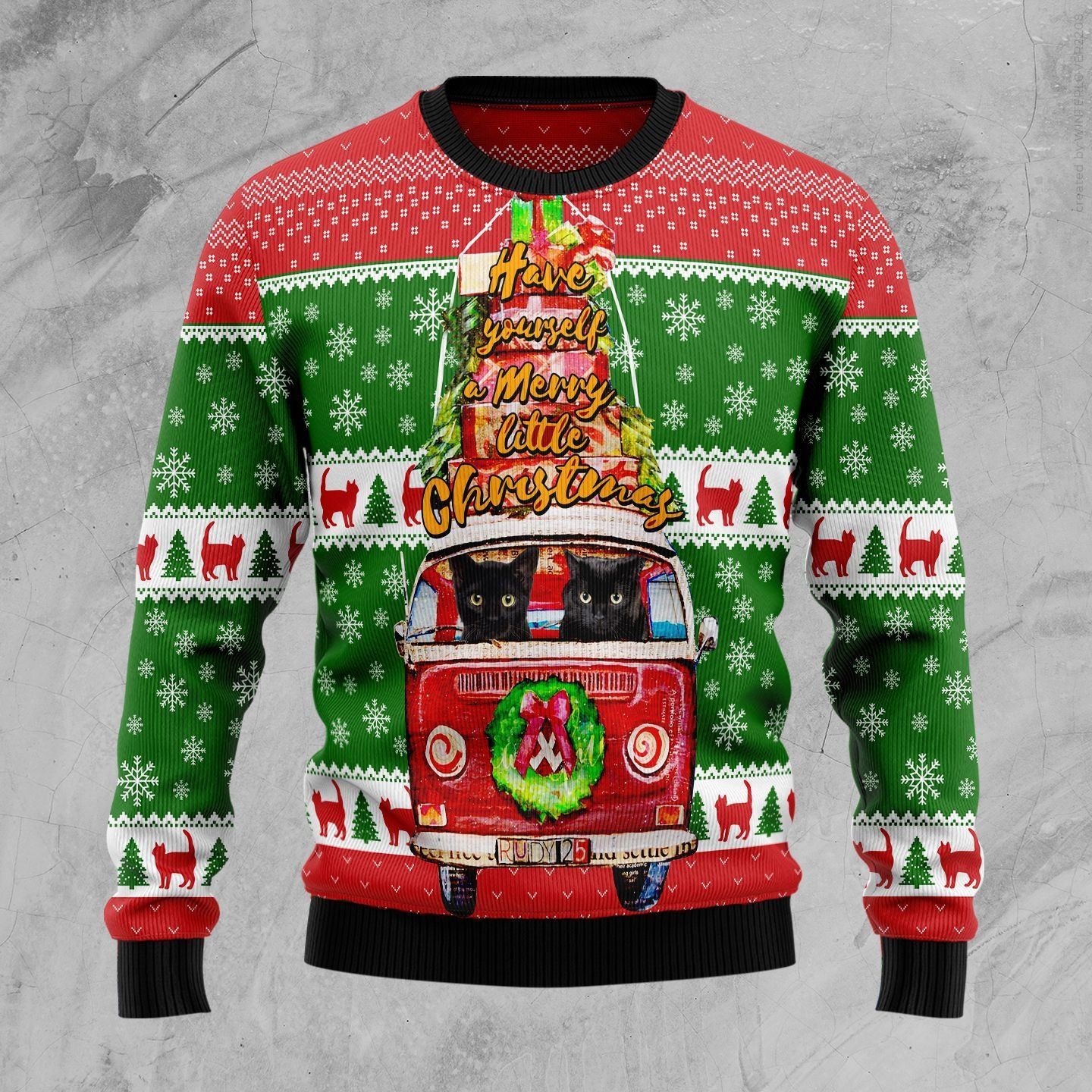 Black Cat Little Christmas Ugly Christmas Sweater For Men & Women Adult