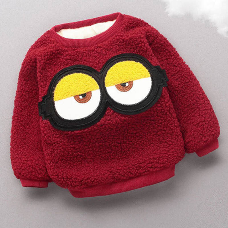 2022 Winter New Children’s Plush Thickened Sweater Baby Boys Girls Cartoon Three-layer Cotton Pullover Kids Warm High Collar Top alx