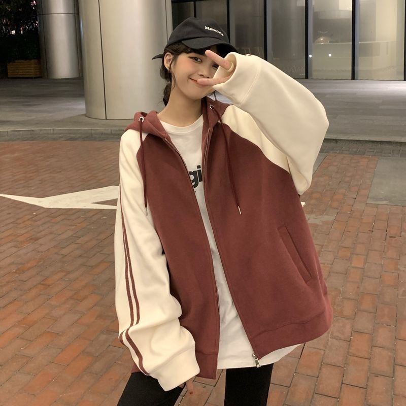 Women’s Hoodie Solid Color Zip Pocket Loose Harajuku Korean Sweatshirt 2022 Women’s Long Sleeve Hoodie Street Casual Top alx