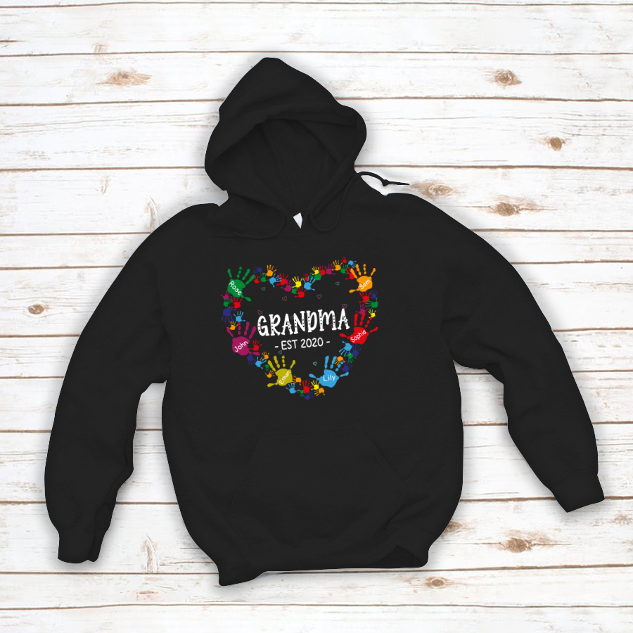 Grandma Est Heart Colorful Hands Hoodie