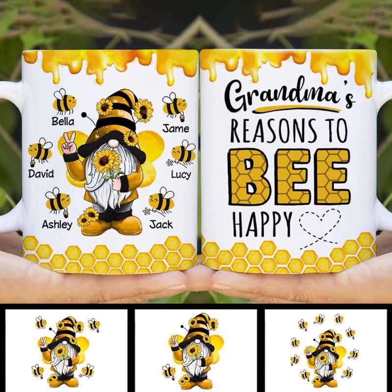 Gnome Grandma‘S Reason To Bee Happy Personalized Aop Mug