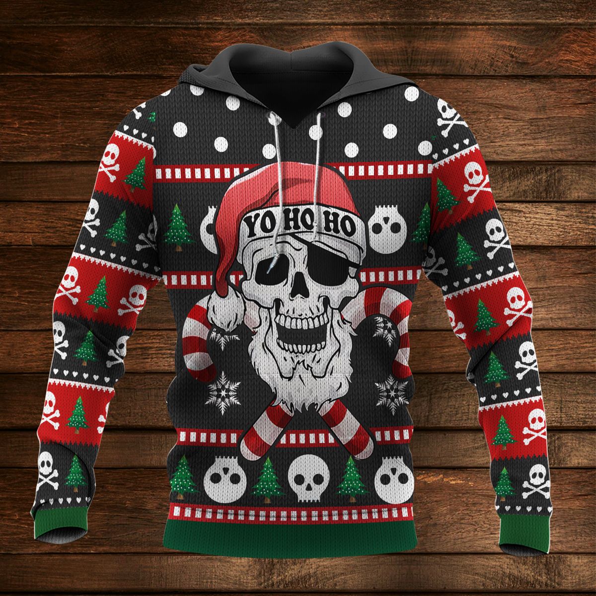 AmazeStyleZ 3D Knitting Pattern Ugly Christmas Hoodie/Sweater Skull Yo Ho Ho Tree 3D Hoodie Gift For Skull Lover 3D Printed Hoodies