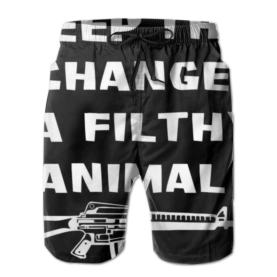 2 Pack Keep The Change Ya Filthy Animal Poster Men Swim Trunks Drawstring Elastic Waist Quick Dry Beach Shorts with Mesh Lining Swimwear Bathing Suits