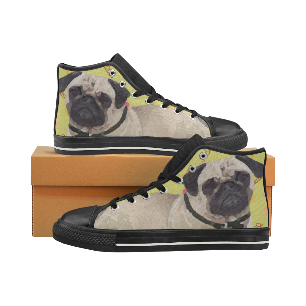 Pug Black High Top Canvas Shoes for Kid