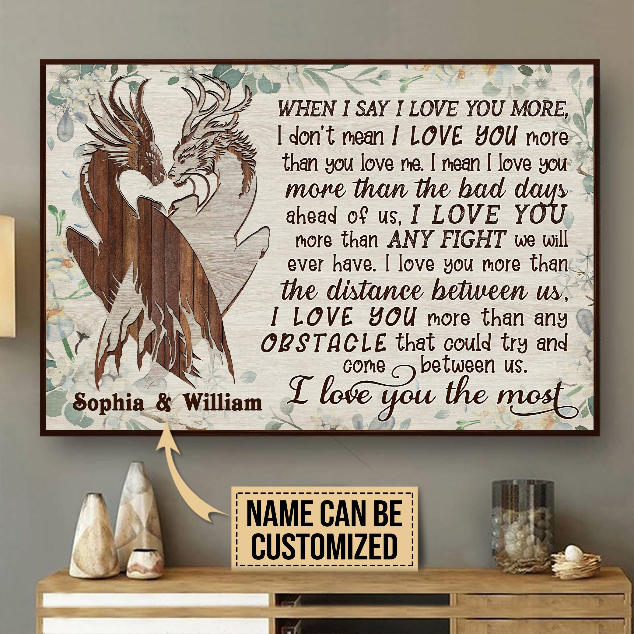 Aeticon Gifts Personalized Dragon I Love You The Most Canvas Mom Dad Gift Home Decor