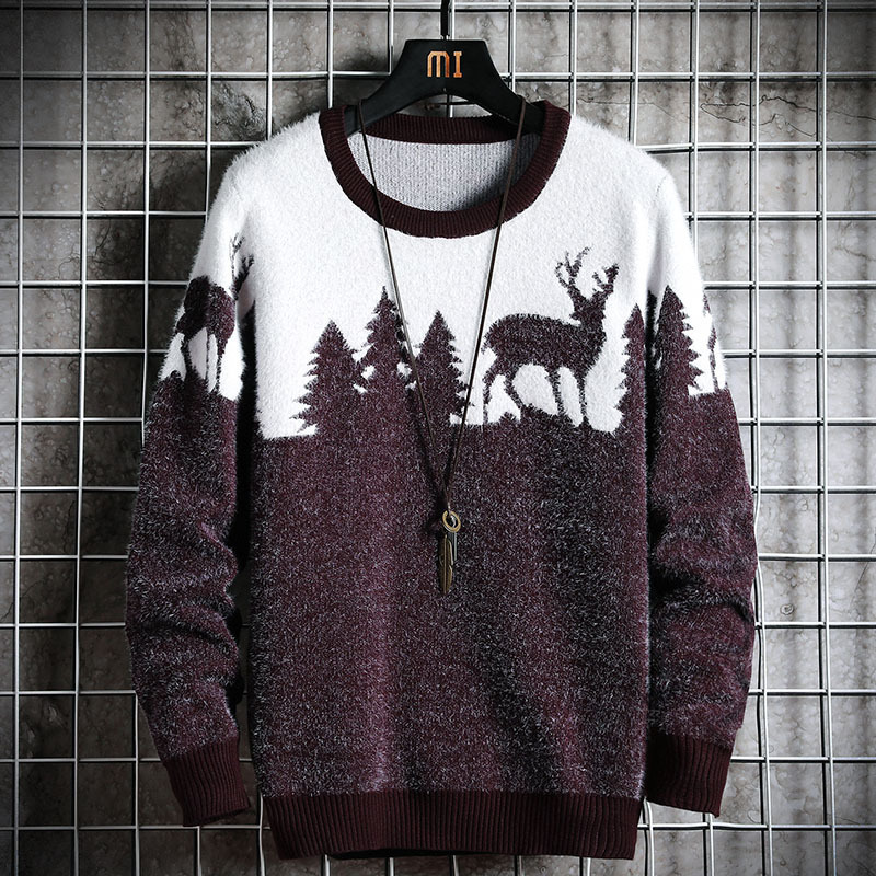 Autumn Winter Christmas Sweater Men Pullovers Deer Print Knitted Sweaters Unisex Man Woman Funny Christmas Sweater alx