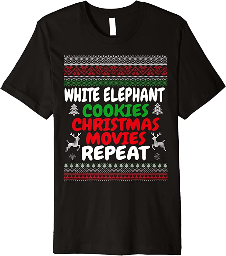 Funny White Elephant Ugly Christmas Style Cookies Movies Premium T-Shirt