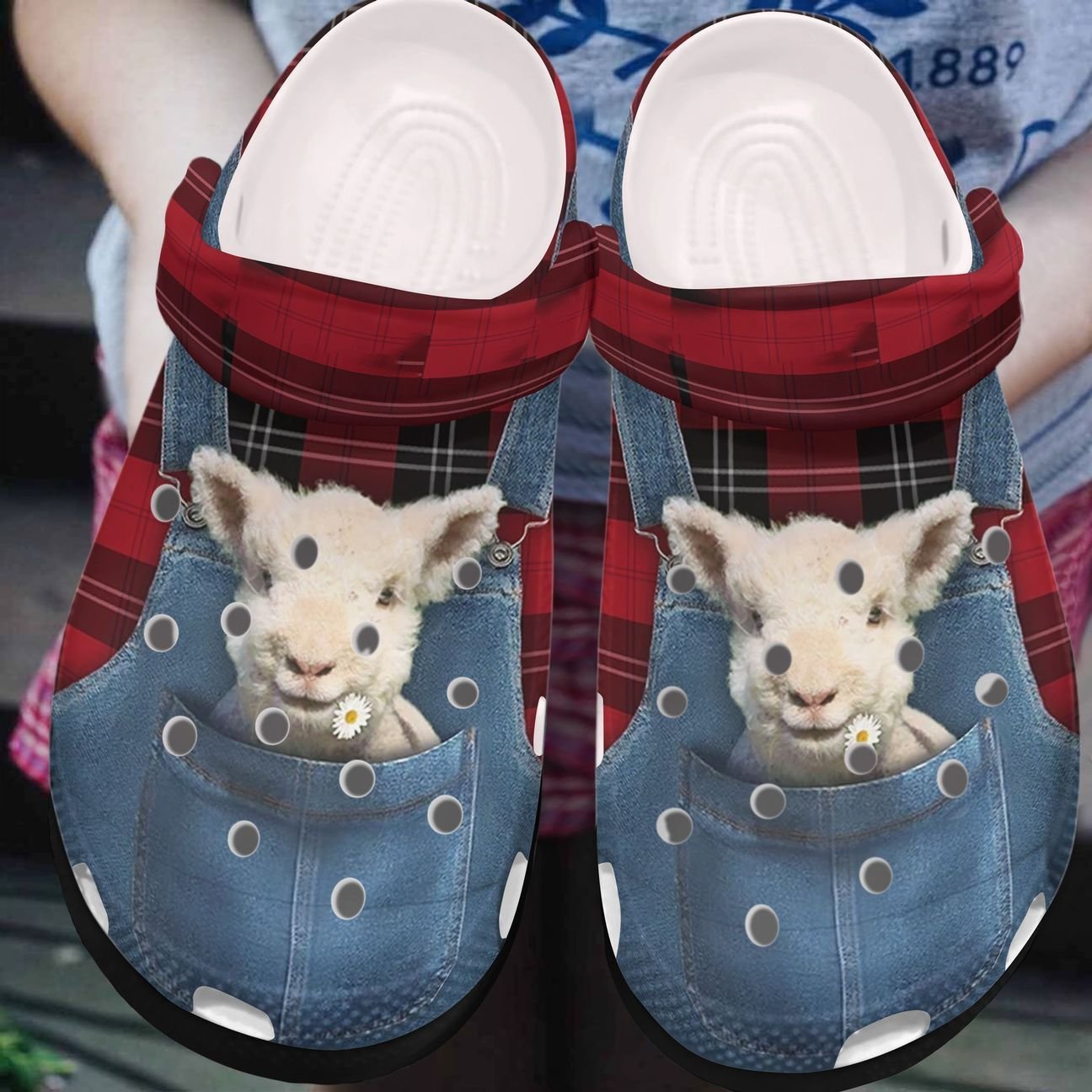 Sheep Personalized Clog, Custom Name, Text, Color, Number Fashion Style For Women, Men, Kid, Print 3D Lovely Sheep (Red)