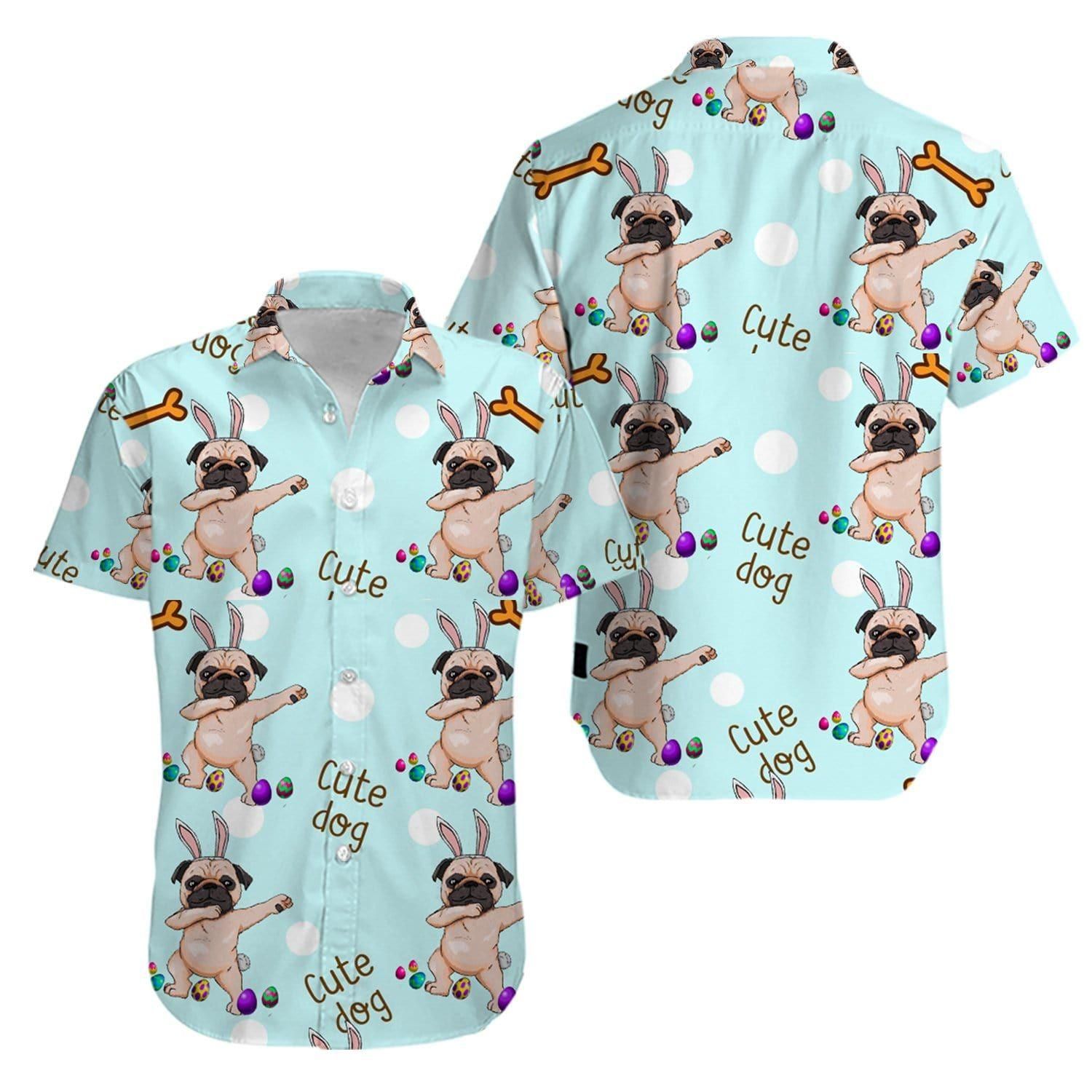 Pug Dab Funny Puppy Bunny Happy Easter Day Aloha Hawaiian Shirt Colorful Short Sleeve Summer Beach Casual Shirt For Men And Women