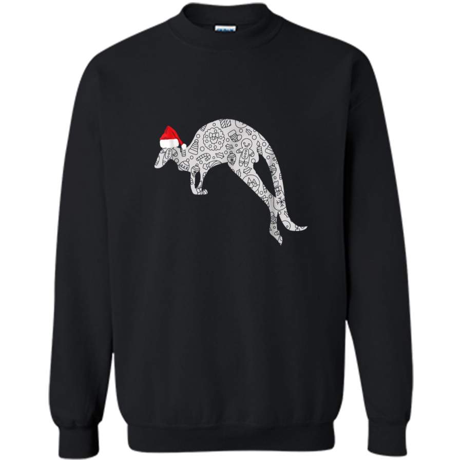 Santa Hat Kangaroo Christmas Zoo Animal Lover Gift Printed Crewneck Pullover Sweatshirt