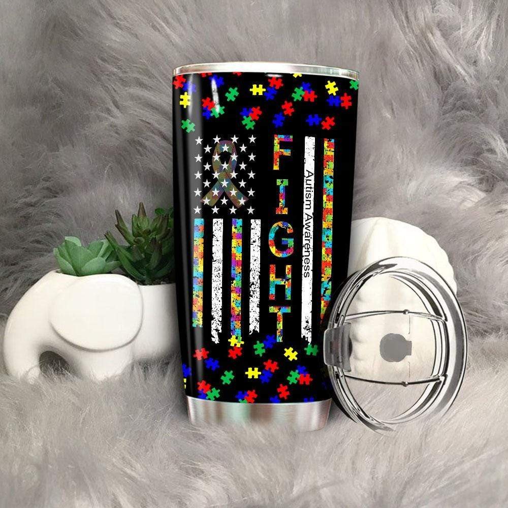 Autism Awareness Tumbler Cup Fight Us Slag Autism Ribbon Tumbler