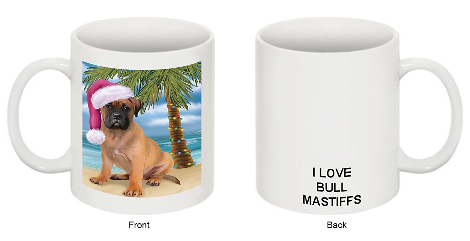 Summertime Bullmastiff Puppy On Beach Christmas Mug Cmg0786