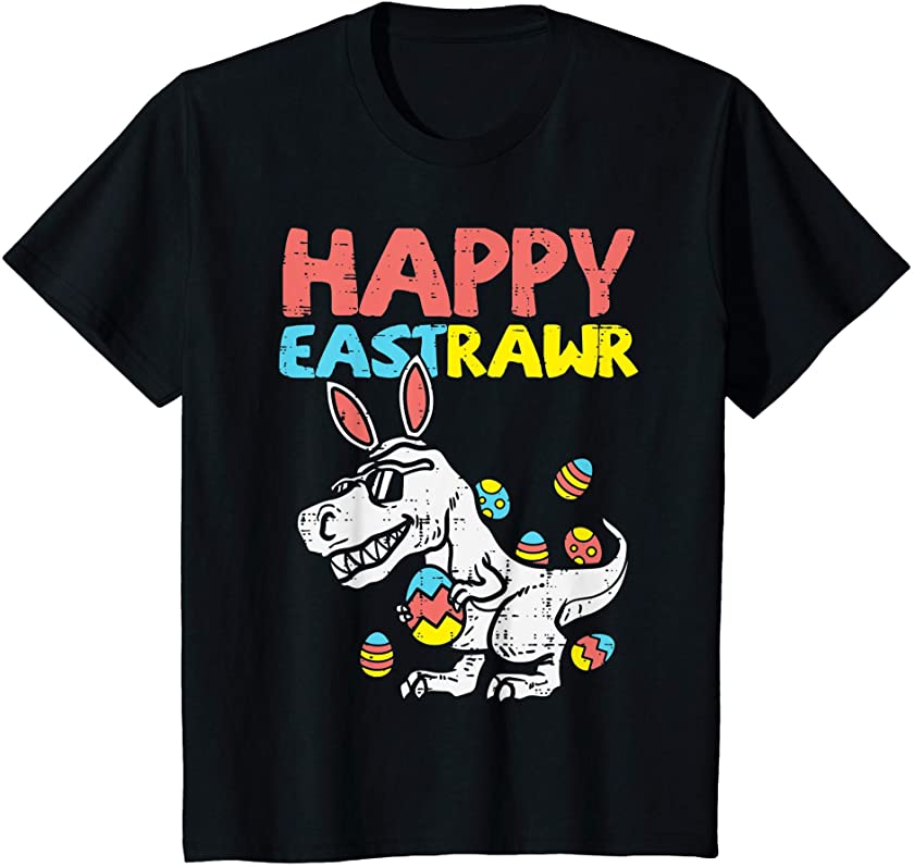 Kids Happy Eastrawr T Rex Dinosaur Easter Bunny Egg Boys Kids T-Shirt