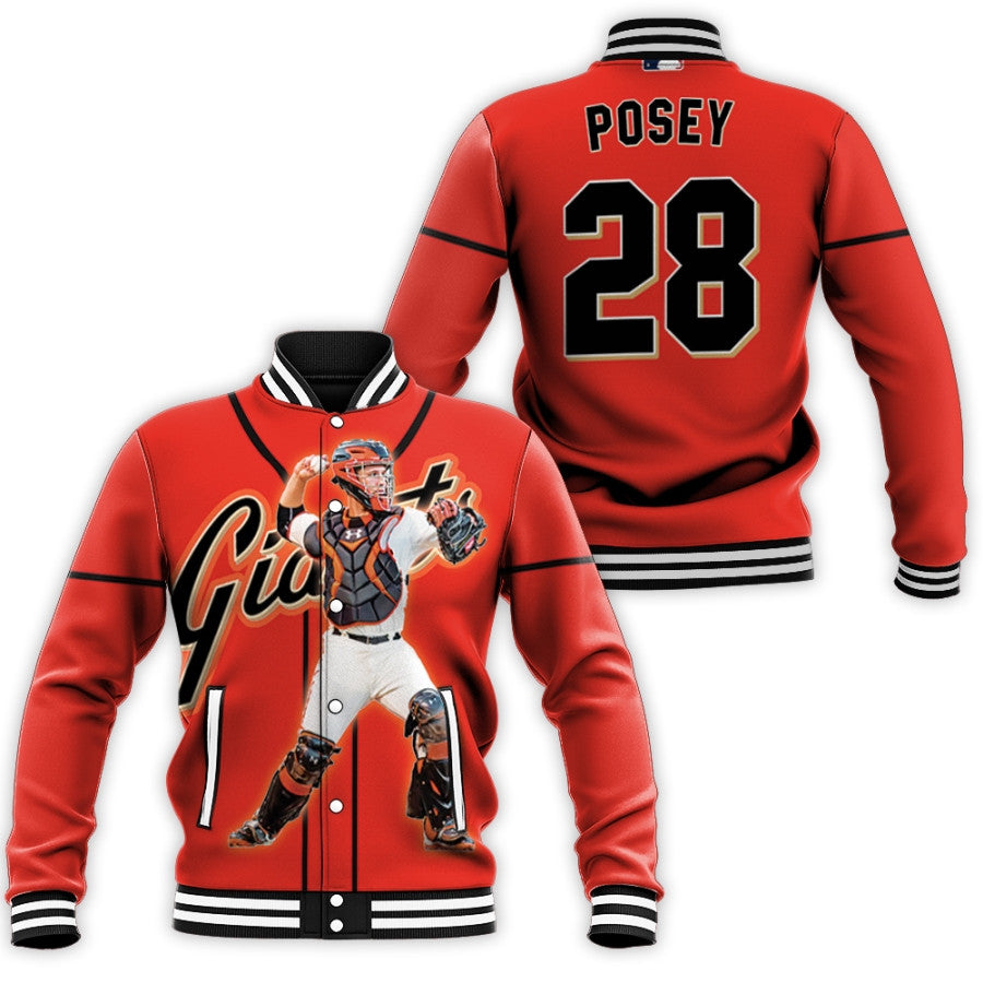 San Francisco Giants Buster Posey 28 Orange Baseball Jacket