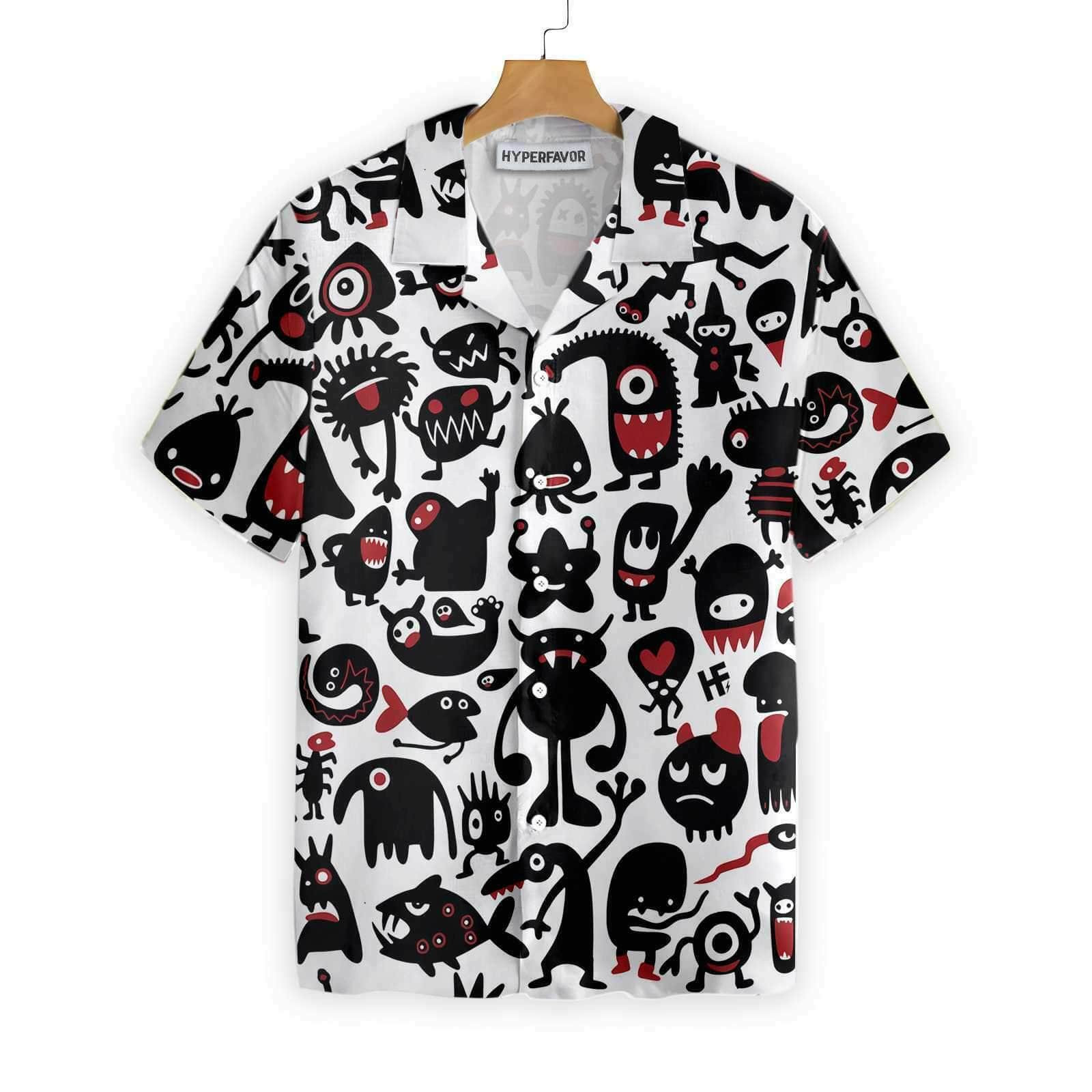 Black Monster For Halloween White Unisex Hawaii Shirts Ha69515