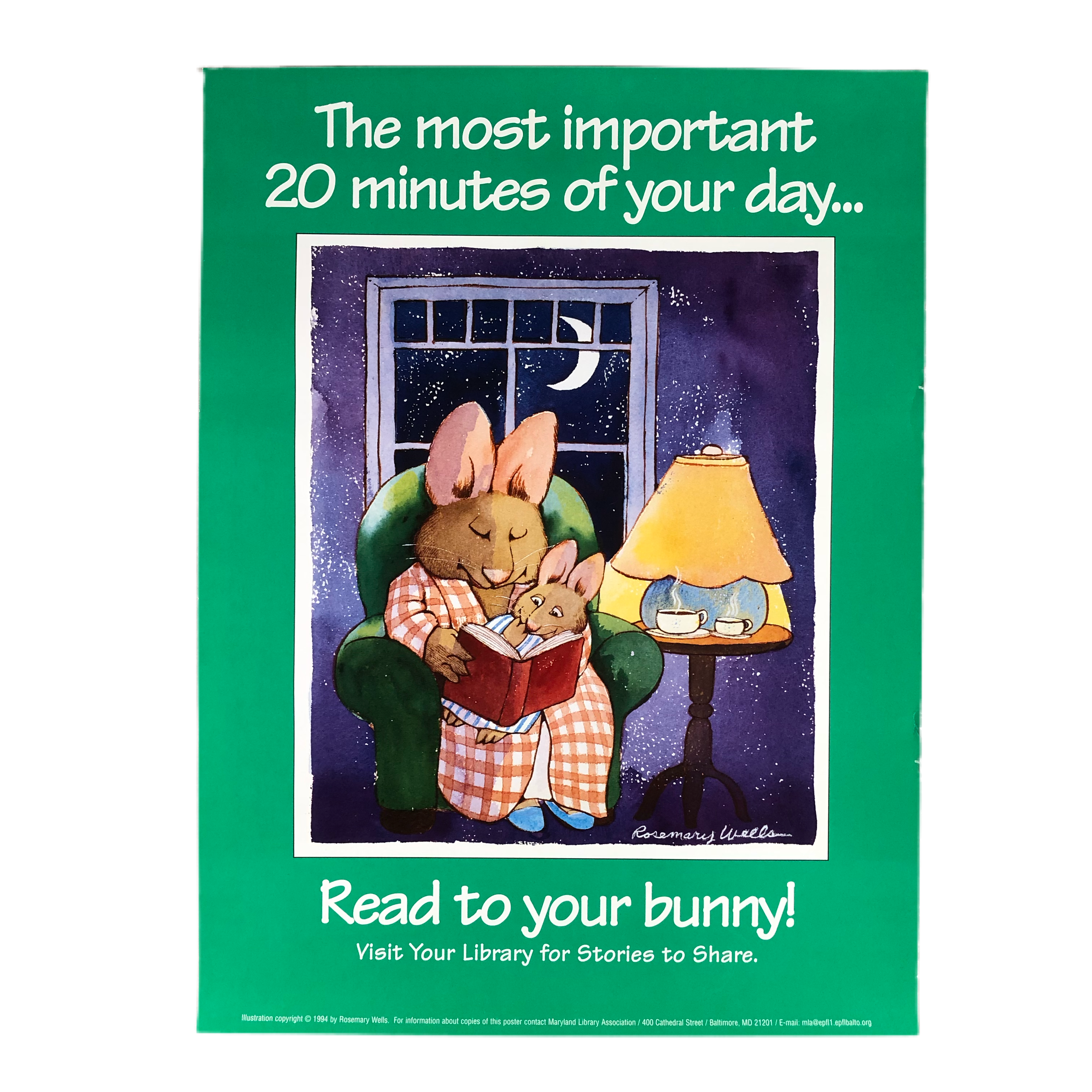 Vintage Rosemary Wells “Read To Your Bunny” Library Poster