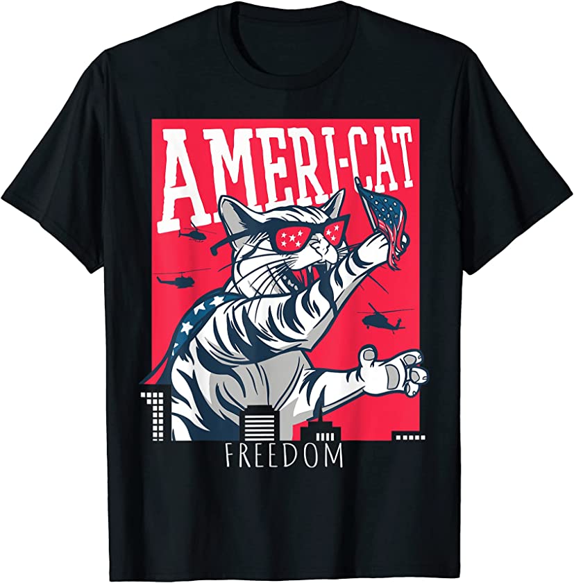 Cat Kitten USA 4th of July Patriotic American Graphic T-Shirt