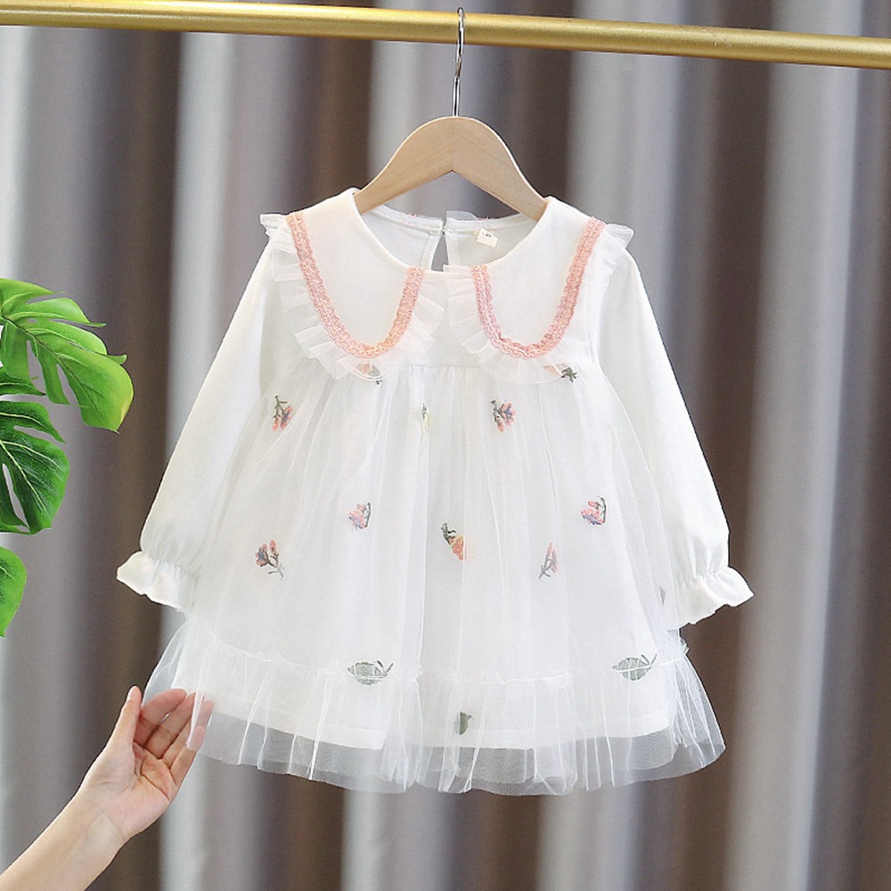 Spring Autumn Girls Princess Dress Children Kids Baby Infants Long Sleeve Sweet Mesh Patchwork Dresses Vestidos ADK1098 alx