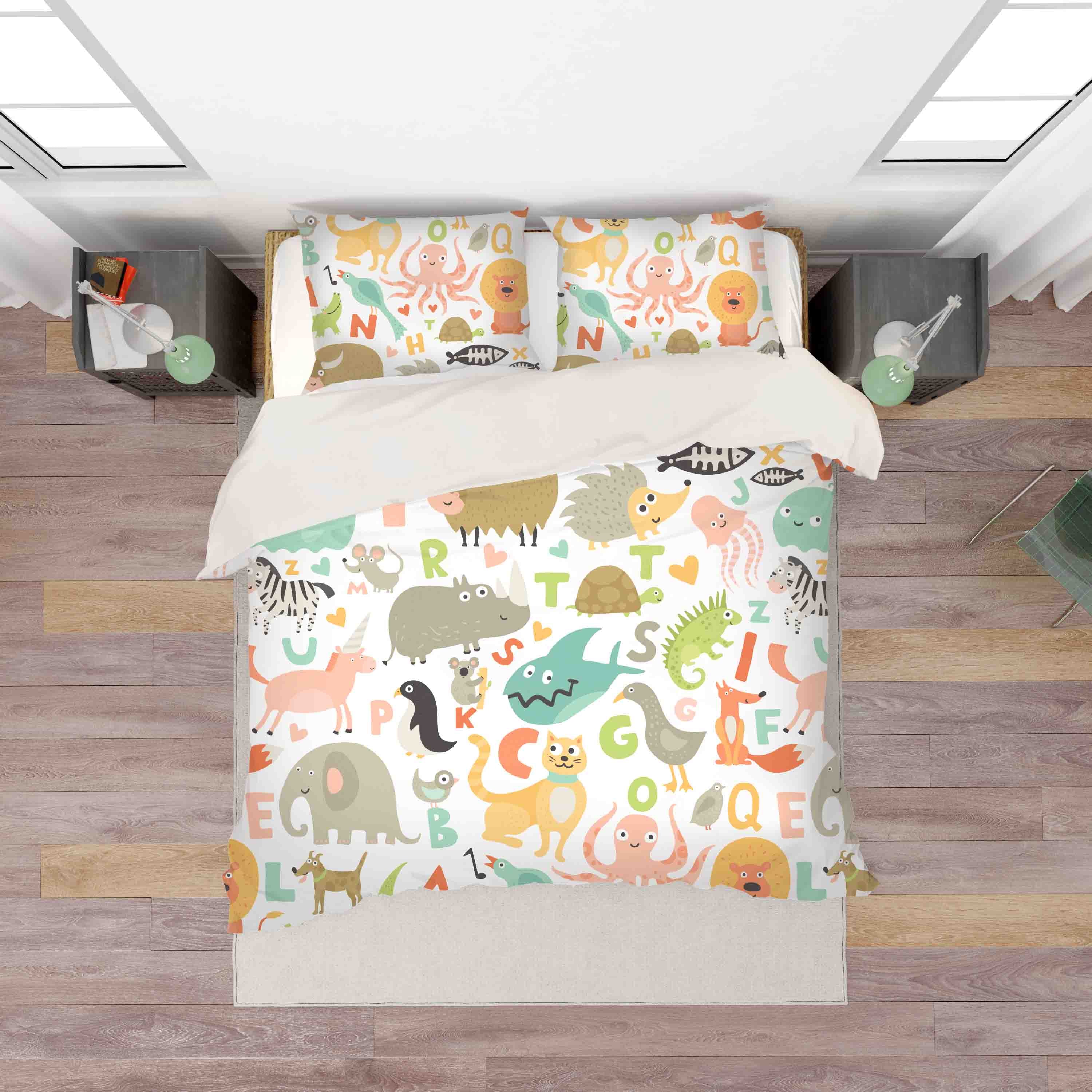 3D Letter Animal Octopus Lion Cat Crocodile Zebra Quilt Cover Set Bedding Set Pillowcases 04