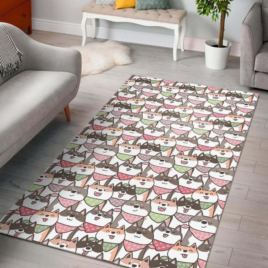 Shiba Inu Dog Puppy Print Pattern Area Rug, Kitchen Carpet