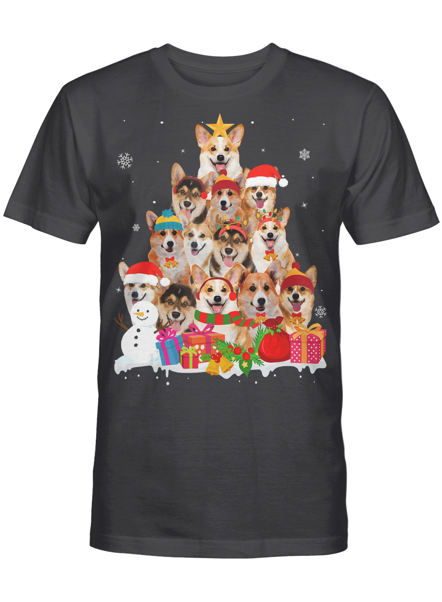 AmazeStyleZ Santa’s Reindeer, Ugly Christmas Sweater, Christmas Gift Ideas, Funny Corgi Christmas Tree Pet Dog Lover Gift T-Shirt