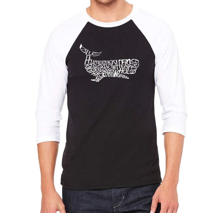 LA Pop Art Men’s Raglan Baseball Word Art T-shirt – Humpback Whale