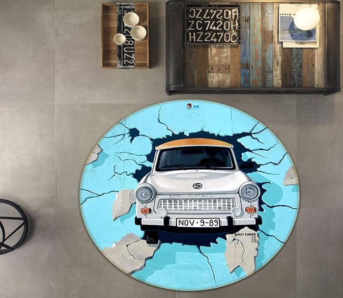 3d Bridge Car Broken Wall 145 Round Rug Home Decor