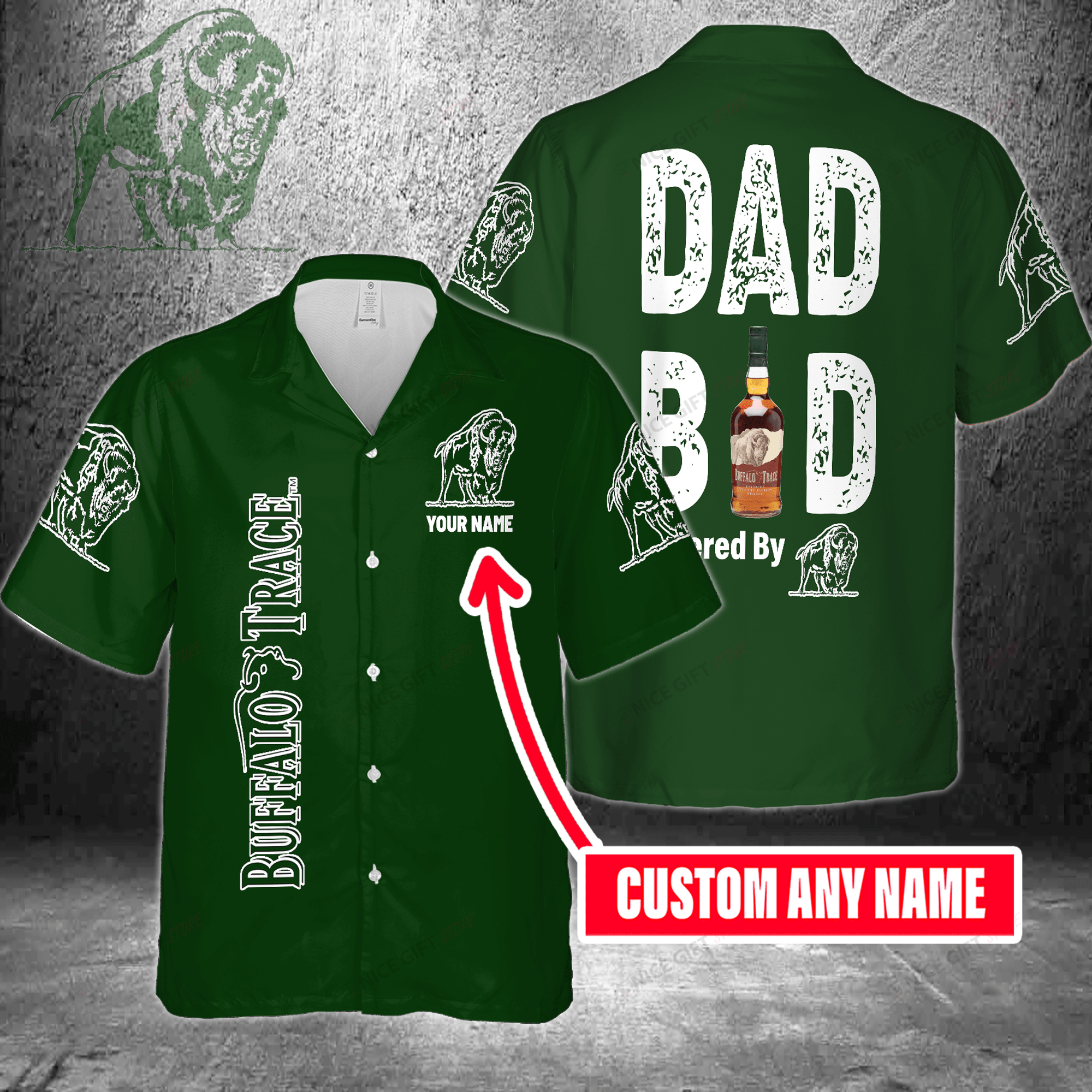 Dad Bod Powered By Buffalo Trace Custom Name Hawaiian Shirt 3Hs-W2U4