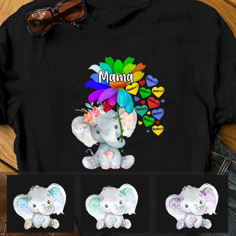 Personalized Mom Grandma Elephant Mamá Abuela  Elefante Spanish T Shirt AP233 30O60