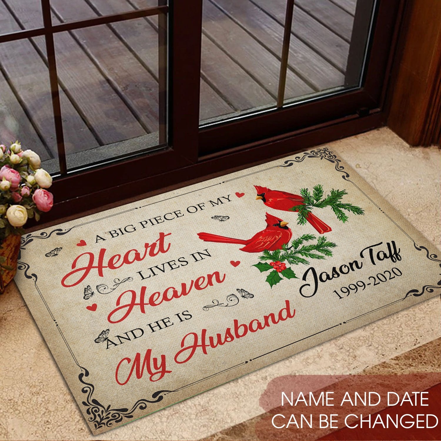 A Big Piece Of My Heart Lives In Heaven He Is My Husband All Over Printing Rubber Base Doormat