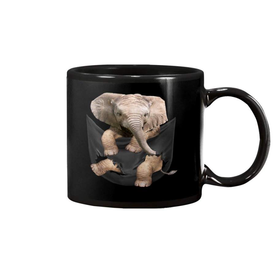 Adorable Baby Elephant In Middle Pocket For Elephant Lovers Mug