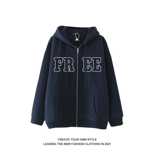 Zipper Hoodie Jacket Y2K Women Sweatshirt Korean Oversize Letter Printed Hoodie Street Top 2022 Autumn Coat Streetwear Clothes alx