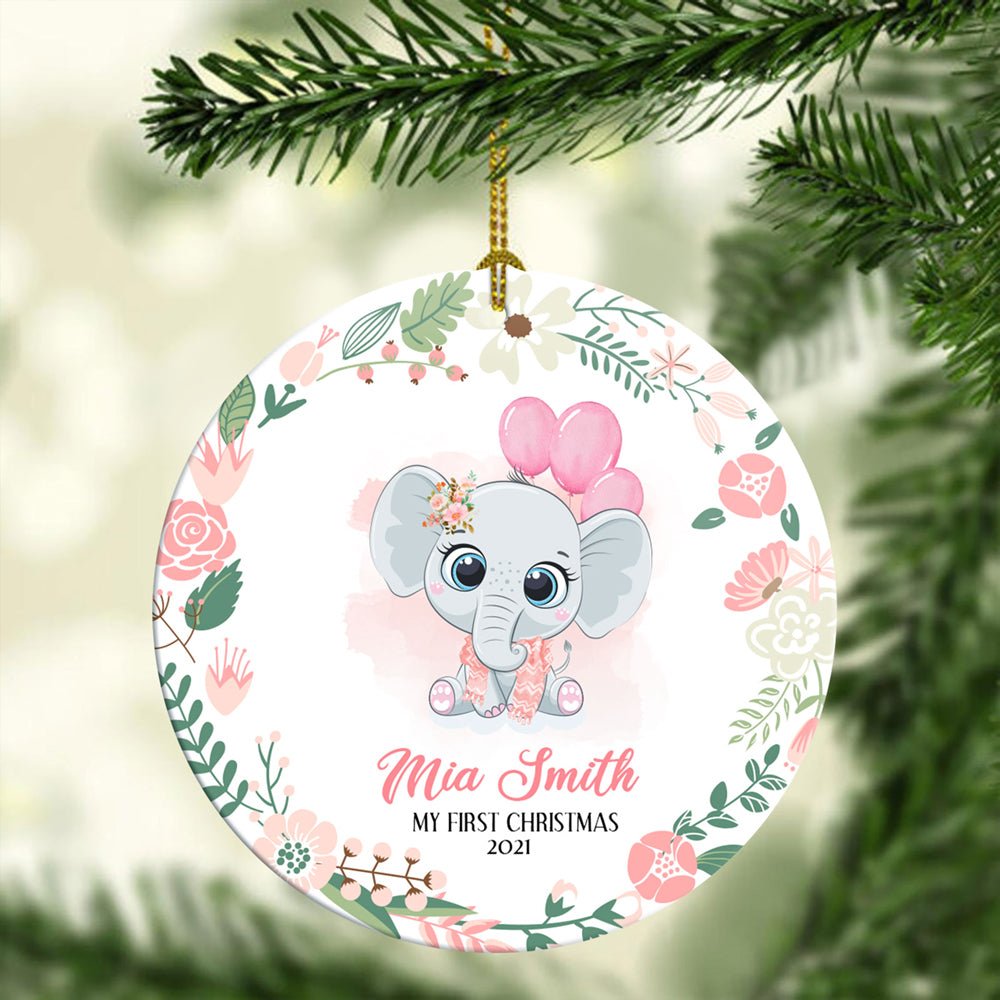 Baby’S First Christmas Elephant Ornament For Girls – Elephant Baby Christmas Gift For New Baby – 1St Christmas Ornament With Name 2021