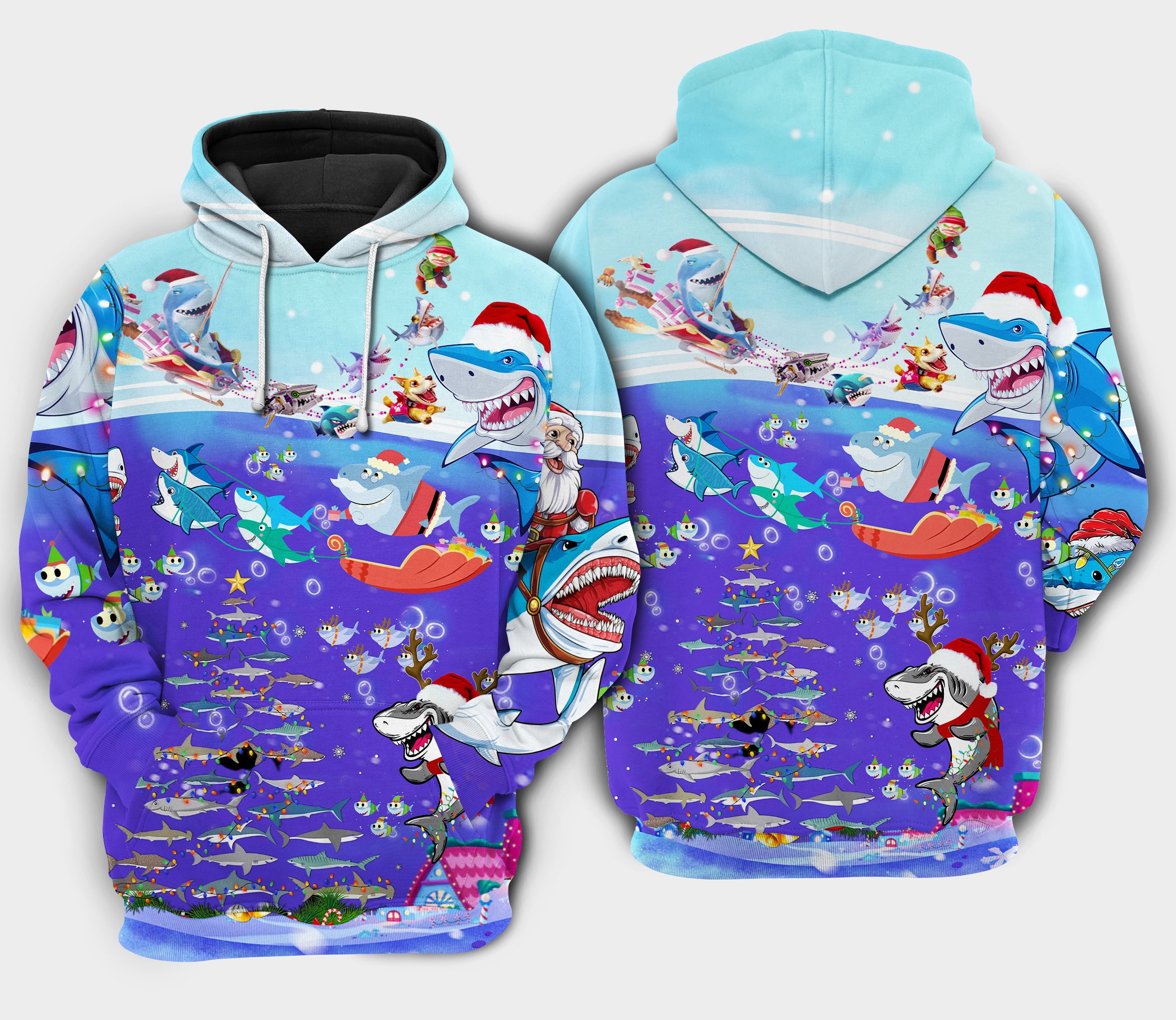 Christmas Santa Shark Brings Gifts To Ocean – Hoodie – Hood05Nvc040921