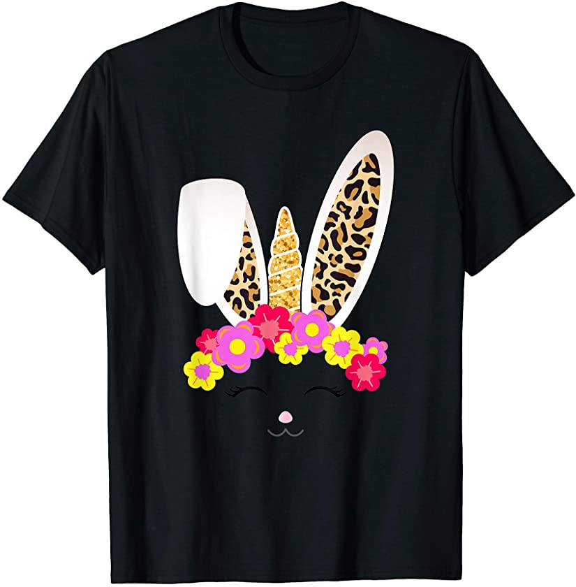 Unicorn Easter Bunny Face Ear Leopard Funny T-Shirt