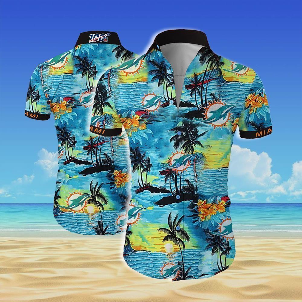 Beach Shirt Miami Dolphins Team All Over Printed Hawaiian Shirt White Men Women Beach Wear Short Sleeve Hawaii Shirt