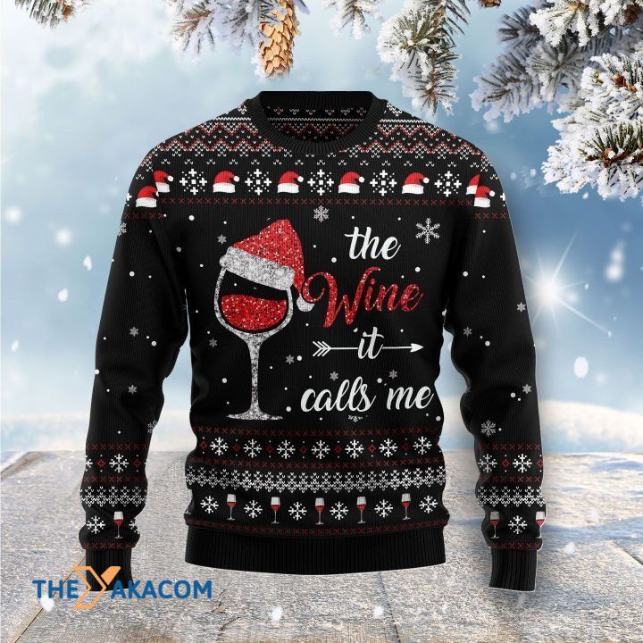 Bling Red Wine The Wine It Calls Me Gift For Christmas Ugly Christmas Sweater