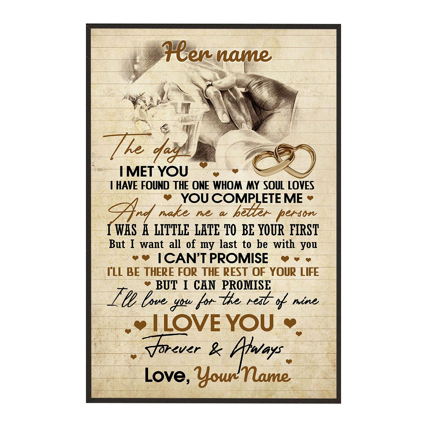 Personalized Wall Art Poster Board Print Valentine Day Gift Ideas For Him Her Men Women Boyfriend Girlfriend Husband Wife Couple – Custom Name Meaningful Quote HT241276 – PersonalizedWitch