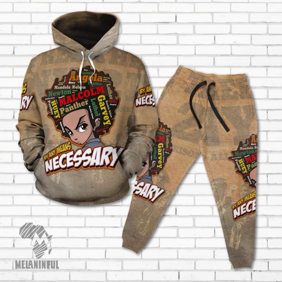 Huey Freeman Black Power Fleece All-over Hoodie And Joggers Set