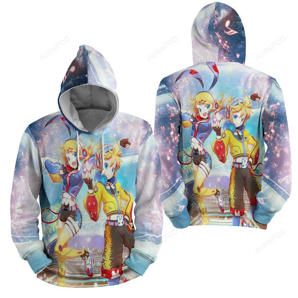 Kagamine Rin & Kagamine Len In Bunny Outfits 3D Full Over Print Hoodie Zip Hoodie Sweater Tshirt