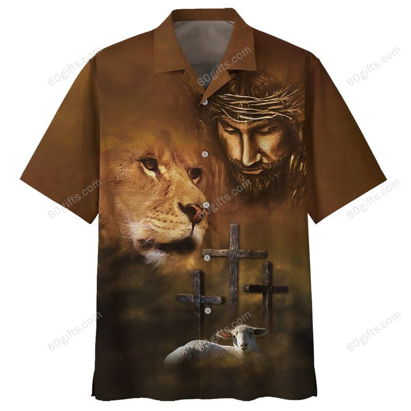 3D Jesus Hawaiian Shirt, Hoodie, Zip Hoodie, Hoodie Dress, Sweatshirt Lion God And Sheep Christian All Over Print