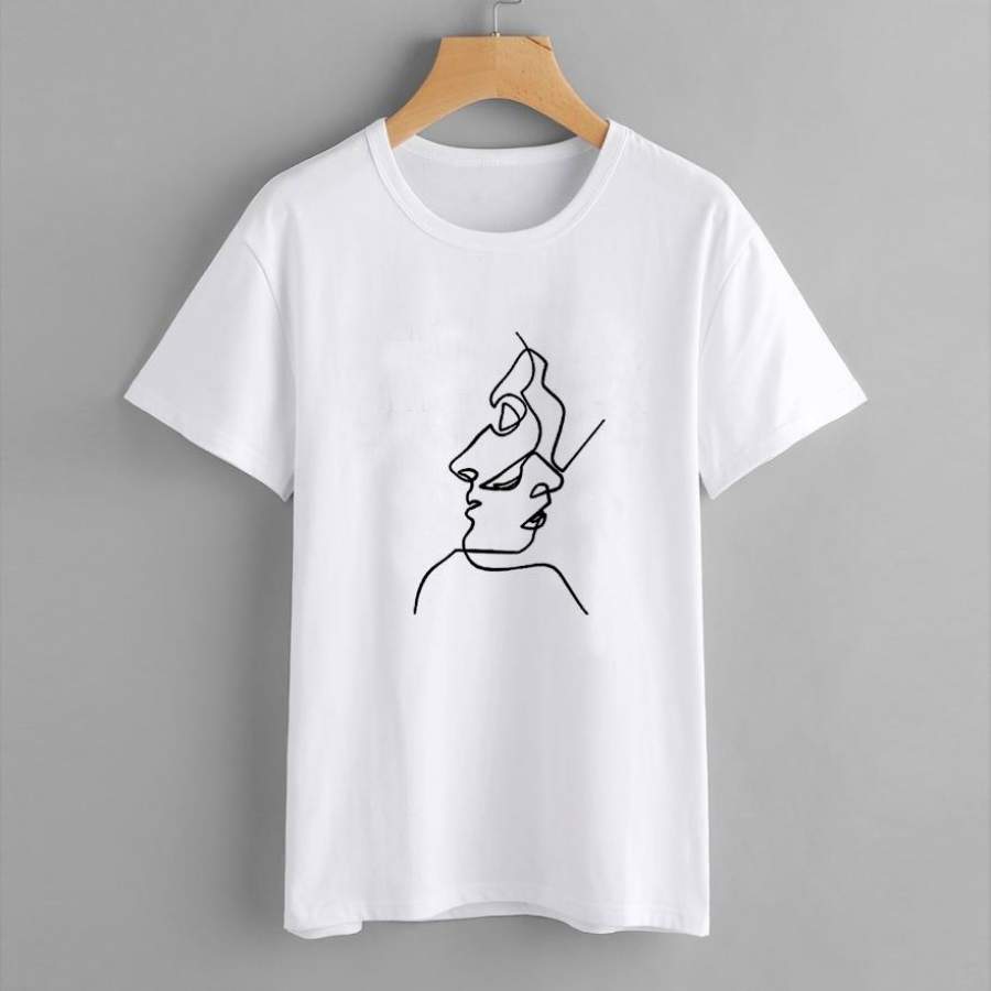 Face Line Art Women T Shirts Fashion Womens Clothing Tee Shirt Tumblr Abstract Art Printed T-Shirt Aesthetic Tshrit