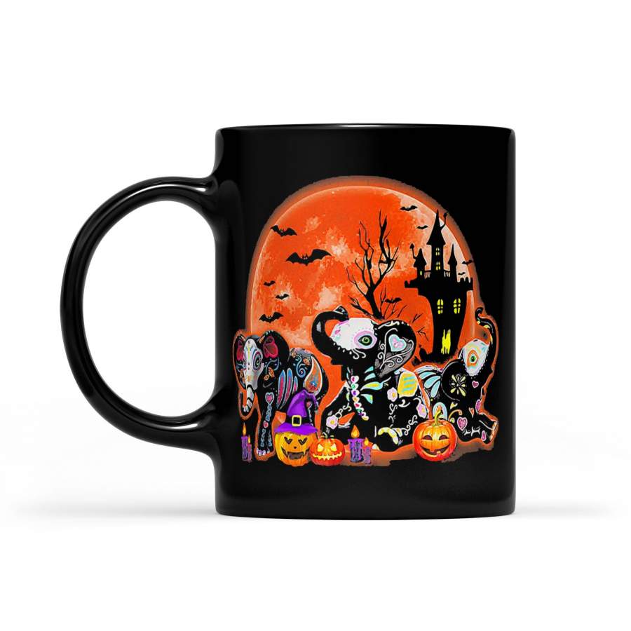 Sugar Skull Elephants Halloween Blood Moon – Black Mug