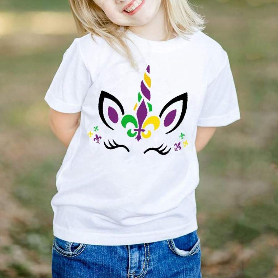 Download Mardi gras unicorn eyelashes face shirt for kids - GST ...