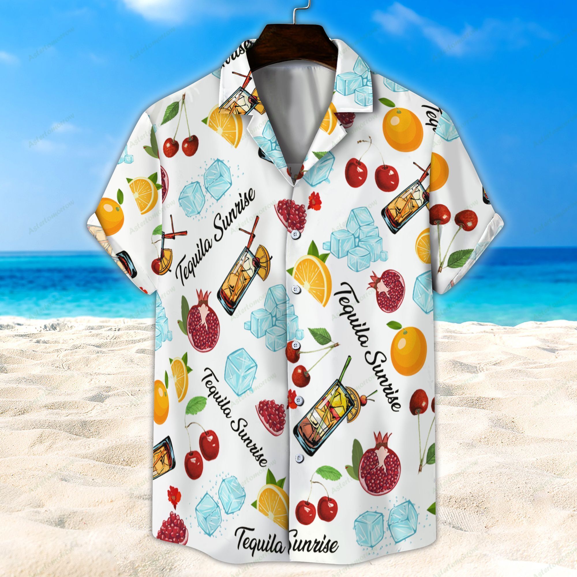 Tequila Sunrise White Unisex Hawaiian Shirt Beach Cocktail Hawaiian Ha53737