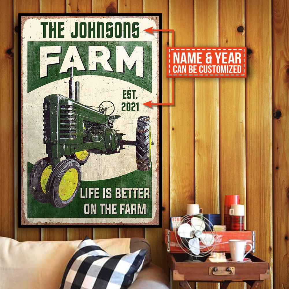 Aeticon Gifts Personalized Farm Tractor Life Is Better Canvas Mom Dad Gift Home Decor