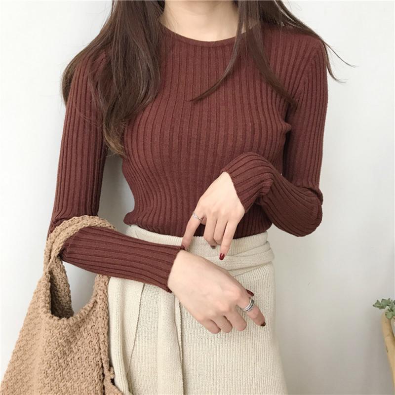 2021 Fashion Women Sweater Autumn Ribbed Knitted V-Neck Long Sleeve Solid Color Sexy Slim Tops Black Wild Ladies Clothing Hots alx